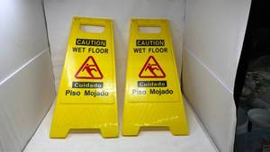 lot 209 image: 2-Pack Caution Wet Floor Signs Yellow A-Frame 24 inches - Retail $0