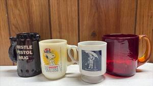 lot 257 image: Vintage Mugs-Including Blown Orange and Yellow Glass Oversized