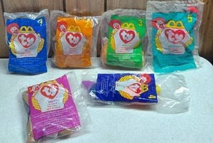 lot 263 image: 6) 1998 McDonalds Happy Meal TY Animal Toys in Package