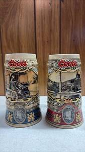 lot 279 image: Coors Beer Steins Pair 1988 and 1989 Golden Colorado Edition Made Brazil