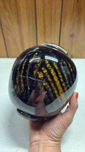 lot 283 image: Art Glass Vase Round Globe Shape. Dark Ground with Multicolor Inclusions