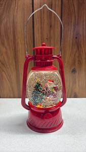 lot 293 image: NIB Red Lantern Snow Globe Christmas Decoration with Santa and Tree