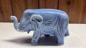 lot 296 image: Vintage Blue Glazed Ceramic Elephant Figurine