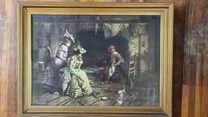 lot 311 image: Vintage Framed Harry Roseland Waiting For The Love Potion Print Approximately 24 by 32