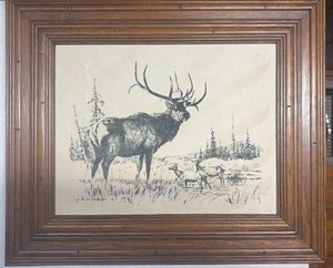 lot 133 image: Vintage Jack Hines Etching on Leather Canvas