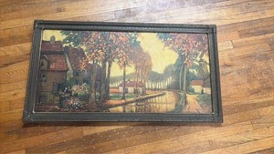 lot 138 image: Vintage decorative pastoral landscape print titled Green to Gold