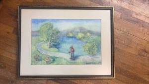 lot 142 image: 24 x 18 Watercolor Fishing