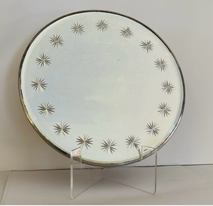 lot 227 image: Vtg 10 Round Ornate Silver Mirror Atomic Starburst Vanity Tray