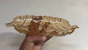 lot 229 image: Vintage Marigold Double Leaf Carnival Glass Candy Dish