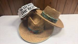 lot 234 image: Mens Straw and Comic Hats  Includes Wheres The Beef Vintage Cap