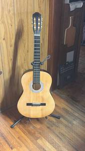 lot 244 image: Beautiful Wood Burswood Classical Acoustic Guitar, Needs Restrung, Good Student Guitar