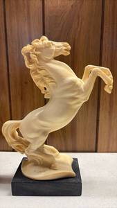lot 106 image: A. Santini Alabaster Resin Rearing Horse Sculpture on Marble Base Approximately 12 Inches Tall