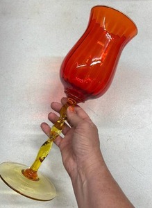 lot 107 image: Orange and Yellow Glass Candleholder Goblet