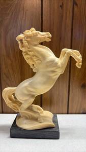 lot 108 image: 2ND Santini Alabaster Resin Rearing Horse Sculpture on Marble Base Approximately 12 Inches Tall