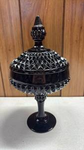 lot 117 image: Black Glass Pedestal Bowl with Matching Final Lid