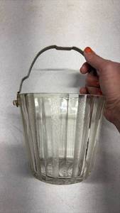 lot 121 image: Vintage Glass Ice Bucket with Metal Handle 6 Inches Diameter Mouth.