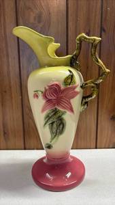 lot 122 image: Vintage Hull Decorative Ceramic Pitcher with Floral Design and Ornate Handle