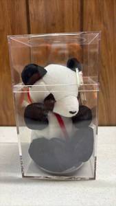 lot 158 image: Fortune the Panda, a retired vintage Ty Beanie Baby introduced on December 6, 1997 with tags housed inside a clear acrylic box
