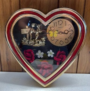 lot 174 image: Heart-Shaped Clock with Couple Figurine and Floral Decor