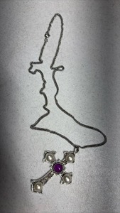 lot 178 image: Cross Pendant Necklace with Pearl and Purple Stone