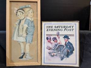 lot 228 image: Two pictures one featuring the Saturday Evening Post