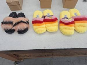 lot 19193 image: Portland Fuzzy Slippers Lot - 3 Pair, Size 8