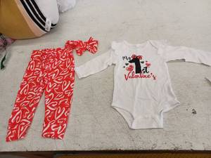 lot 19216 image: My 1st Valentines Day Baby Outfit Set Red Hearts