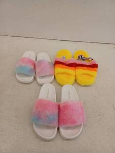 lot 19271 image: Portland Fuzzy Slide Slippers Bundle - 3 Pairs, 2 Pair Size 8, 1 Pair Size 7