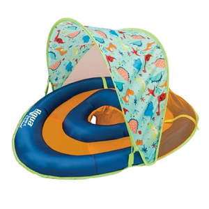 lot 23 image: Aqua Swim School Grow-with-Me Baby Pool Float Boat for Infants  Blue Dino  2 Toys Included