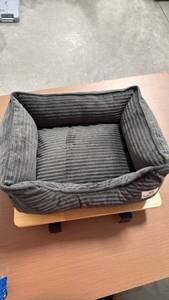lot 45 image: Pet Bed with Wood Base and Gray Fabric Insert - Retail $0