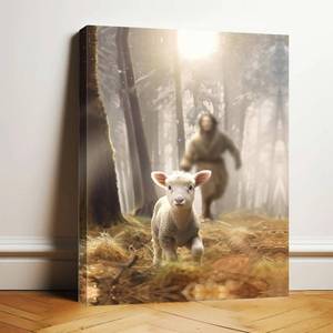 lot 51 image: BomBy Jesus and Lamb Canvas Wall Art Jesus and Lamb Canvas Print Painting Picture, Framed Wall Room Decor Aesthetic 16x20 Inch, Home D�cor as gift, light2 - Retail $0