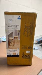 lot 80 image: Mainstays 24-Inch Counter-Height Wood Stools 2-Pack - Retail $0