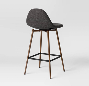 lot 89 image: Counter Height Bar Stool with Gray Upholstered Seat and Wood Legs - Retail $80
