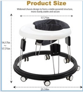 lot 115 image: Baby Walker,Foldable Multi-Function Anti-Rollover Toddler Walker,Suitable for All Terrains for Babies Boys and Girls 6-18Months 9 Heights Adjustable(Black) - Retail $65