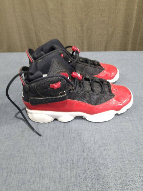 lot 1898 image: Jordan Air High-Top Basketball Shoes Red Black White US Size 7Y