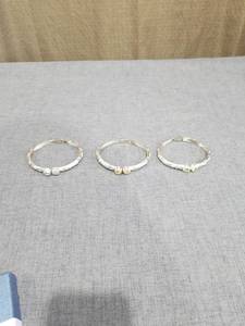 lot 1575 image: 3 Beaded Hinged Bangle Bracelets with Stone Accents