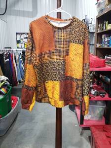 lot 1683 image: Long-Sleeve Patchwork Top Orange Yellow Black XL