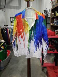 lot 1684 image: Ding Ge Fu Shi Unisex Button Up Shirt  Rainbow Drip Print 2XL