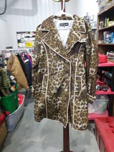 lot 1689 image: Baby Phat Leopard Print Double-Breasted Coat XL With Belt