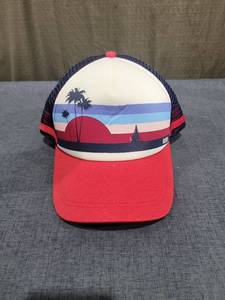 lot 1701 image: Roxy Trucker Hat Mesh Snapback Red Navy White Palm Stripe