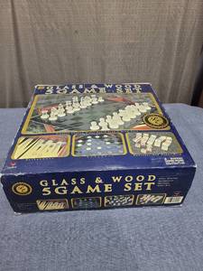 lot 1713 image: Glass And Wood 5 Game Set