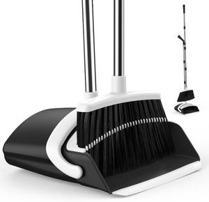 lot 45065 image: Broom and Dustpan Set for Home, 51-in Long Adjustable Handle Angle Broom and Dustpan Combo Set with Dust Pan Teeth to Clean Hair for Home Kitchen Office Lobby Floor Garden (Black&White)