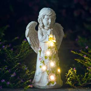 lot 45070 image: Solar Garden Outdoor Statues Angel with Succulent  7 LED Lights, Lawn Decor Statue for Patio, Balcony, Yard Ornament, Gifts for Mom Grandma Women