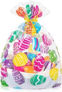lot 45095 image: CUDICY Easter Bags 10pcs Large Cellophane Bags 24x30 Inch Cellophane Wrap for Gift Baskets Clear Plastic Gift Wrapping