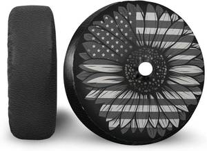 lot 45100 image: 17 Inch Black and White American Flag Sunflower Leather Spare Tire Cover with Backup Camera Hole Universal Wheel Protector for Wrangler Jl SUV Rv Trailer Camper Truck