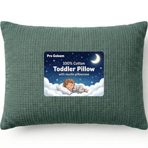 lot 45102 image: Pro Goleem Toddler Pillow with 100% Muslin Cotton Pillowcase   13x18 Ultra Soft, Breathable & Machine Washable Kids Pillow for Sleeping, Travel, Daycare & Preschool Nap (Green, Ages 2)