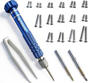 lot 45106 image: PTSLKHN Eye Glass Repairing Kit, S2 Steel Screwdriver with 15 Types of Screws, Precision Eyeglass Repair Tool Set (Blue 2in1-screws)