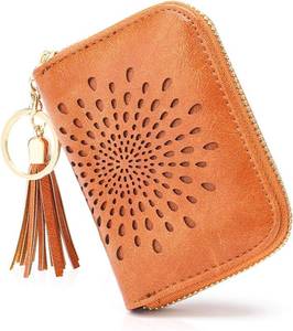lot 45114 image: APHISON RFID Credit Card Holder Zipper Card Case Keychain Small Wallet for Women 1927 BROWN