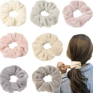 lot 45118 image: 12 Pcs Big Hair Drying Scrunchies Thick Fuzzy Scrunchy Frizz Free Scrunchies Hair Light Bobbles Ropes Traceless Faux Fur Hair Ties Accessories