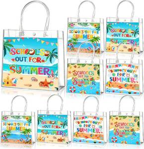 lot 45122 image: Zenoble 10 Pcs End of the Year Gifts Bags, Schools Out for Summer Gift Clear PVC Bags with Handles Party Goodie Candy Treat Bag for Kids Students Teacher Beach Pool Party Favors Supplies